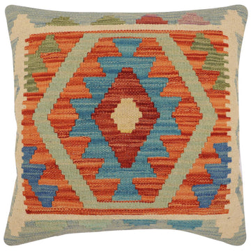 handmade Traditional Pillow Rust Blue Hand-Woven SQUARE 100% WOOL  Hand woven turkish pillow  PILLOW